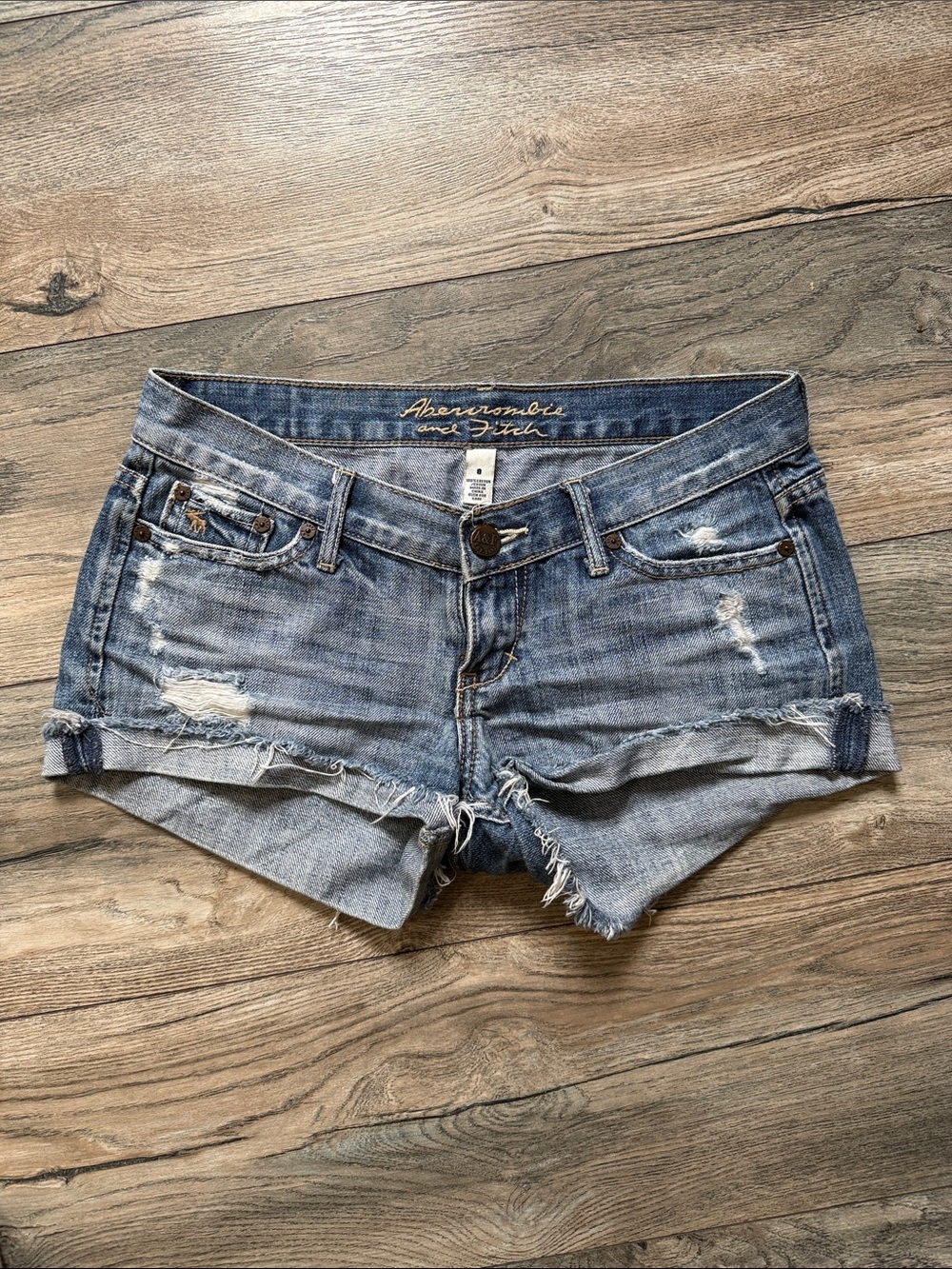 Abercrombie & Fitch Light Blue Distressed Denim Shorties